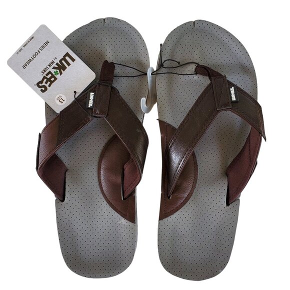 Muk Luks Flip Flop Sandals Men's Size 13 LUK· EES Brown Faux Leather Cushioned - Picture 1 of 7